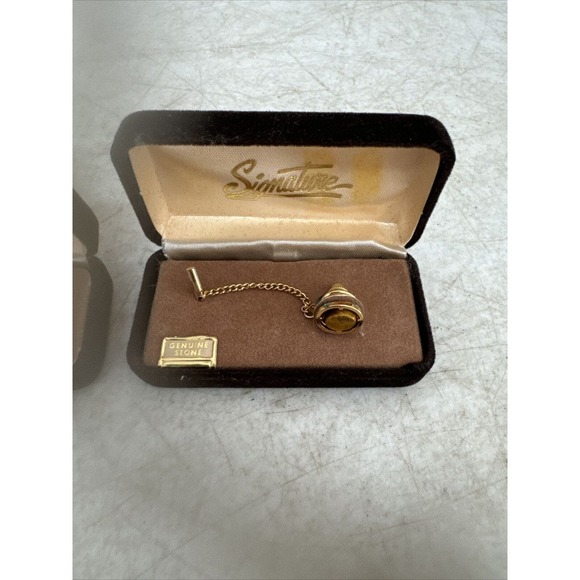 Foster Cultured Pearl Tie Pin Genuine Stone Pin Set Of Two In Box - Picture 4 of 6